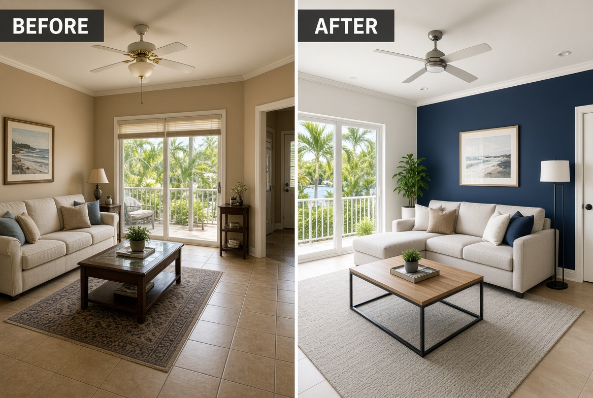 Living room before and after paint