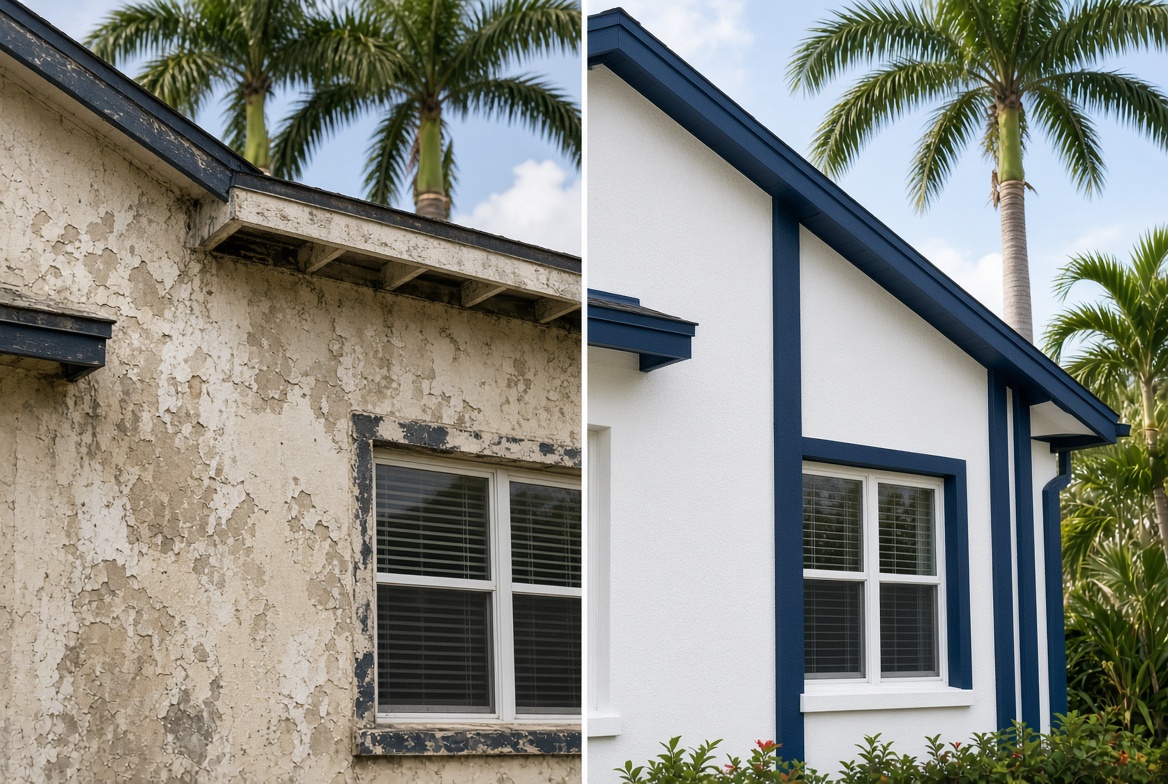Exterior paint before and after